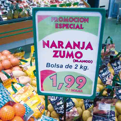Marcos de plástico ejemplo de uso en frutería