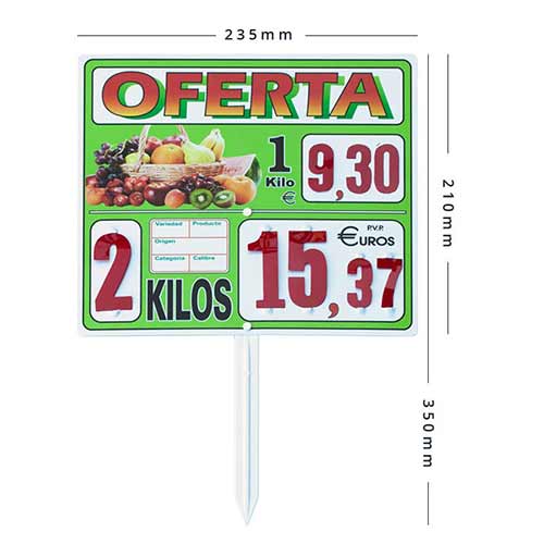 Cartel de precio grande para frutería medidas