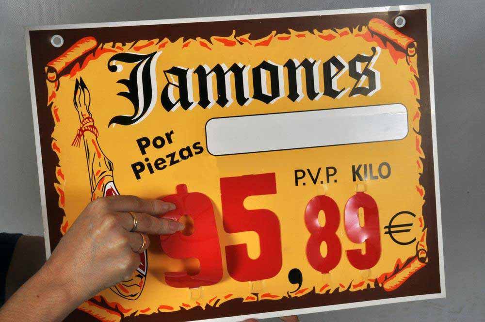 Cartel precio jamón grande ejemplo