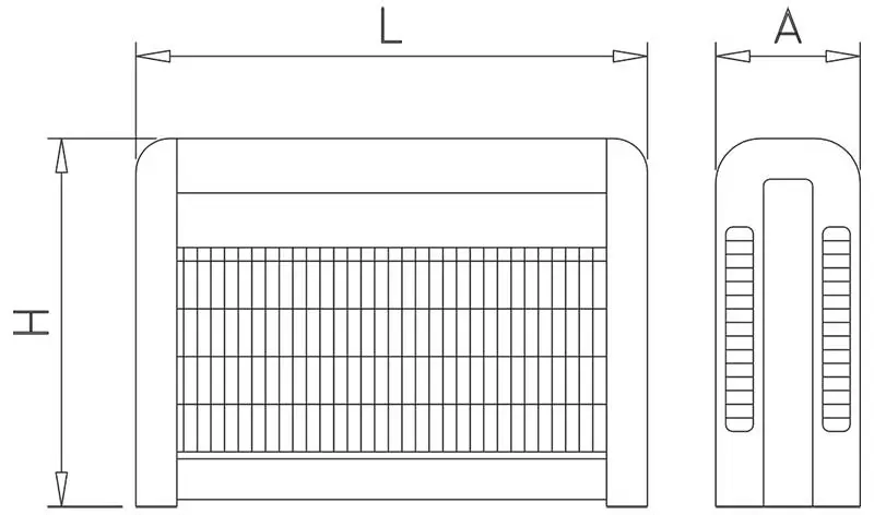 Cuadro de características del exterminador industrial de 16W con cobertura de 100 m² y dos tubos LED.