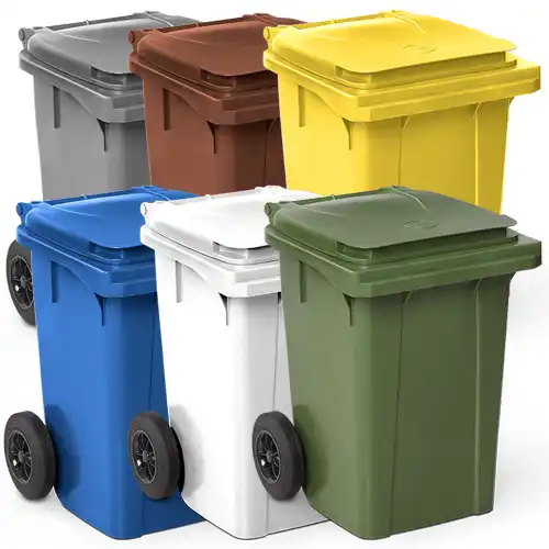 Contenedor de basura de 60 litros con tapa abatible y ruedas para la gesti&oacute;n de papel y cart&oacute;n en oficinas y negocios.