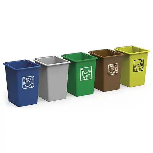 Set de cubos de reciclaje selectivo de 26 litros en varios colores para clasificaci&oacute;n de residuos