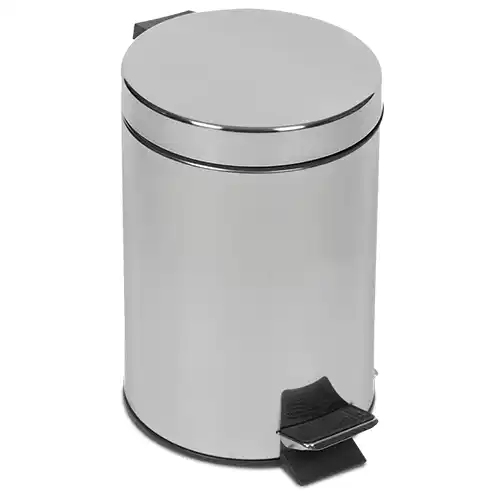 Papelera de acero inoxidable con pedal y tapa redonda para uso profesional