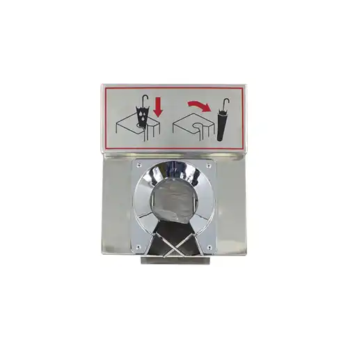 Placa con instrucciones de uso e inserción en dispensadores de bolsas para paraguas